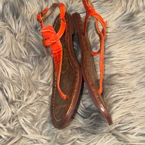 EUC Sam Edelman Gigi Orange Coral Croc Embossed Thong Sandal Flats Size 8 - Picture 6 of 8